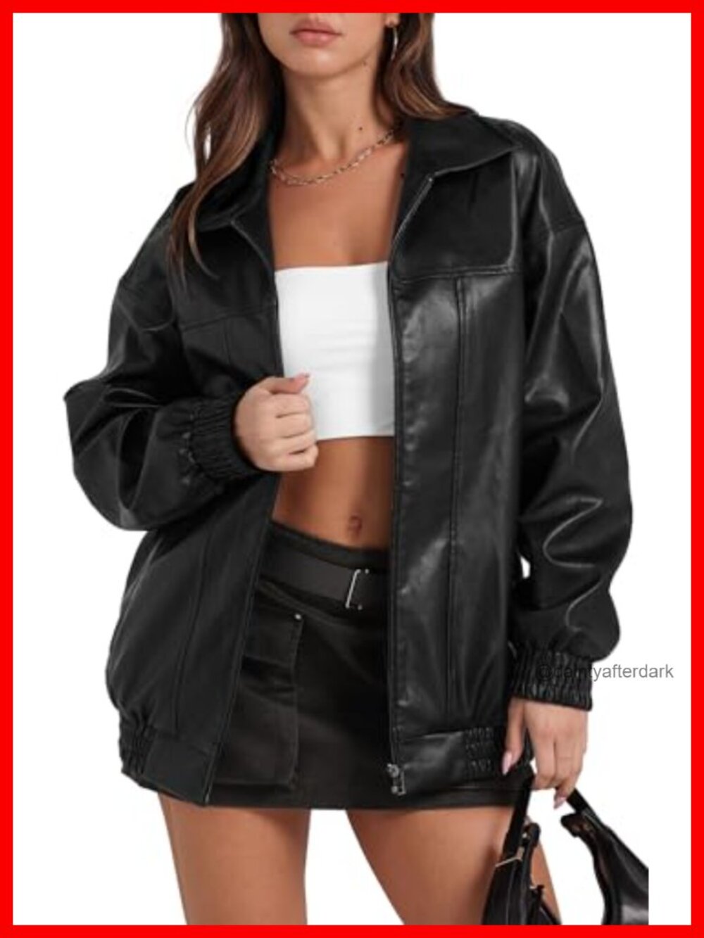 Faux Leather Oversized Motorcycle Jacket Faux Leather Women's Bomber
